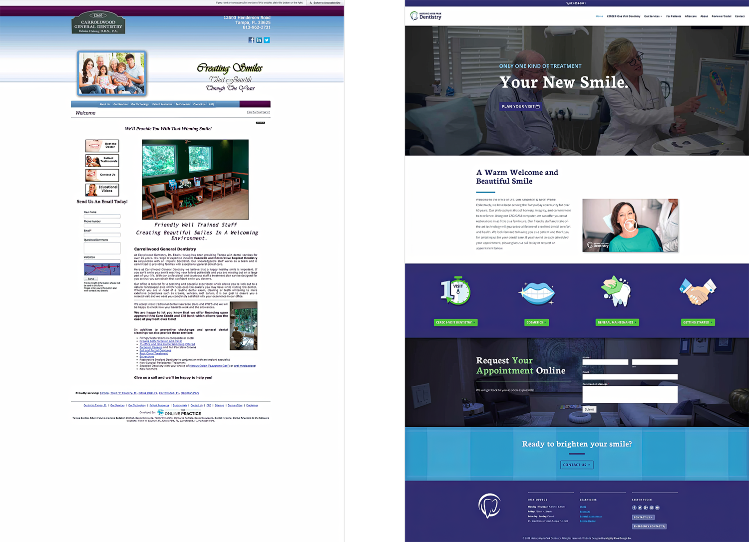 a screenshot of of an out-dated website next to a new responsive designed site.