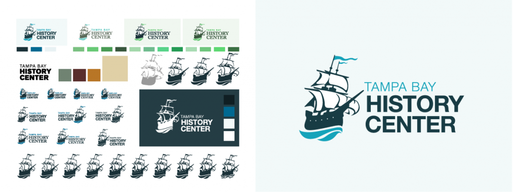 Early concept development for the Tampa Bay History Center's logo.