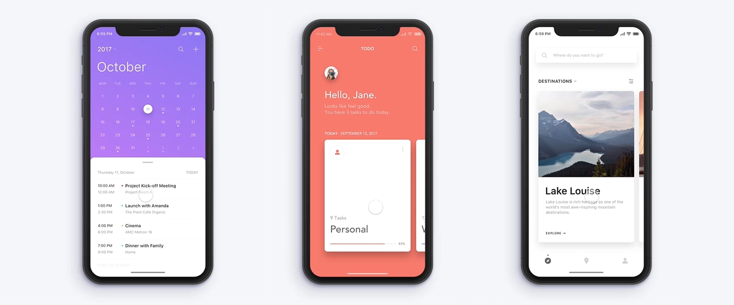 Three examples of a smartphone interface