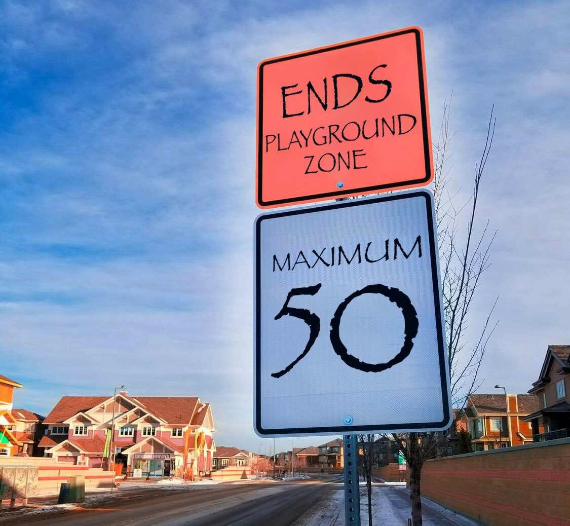 traffic speed signs using a font that's not easy to read