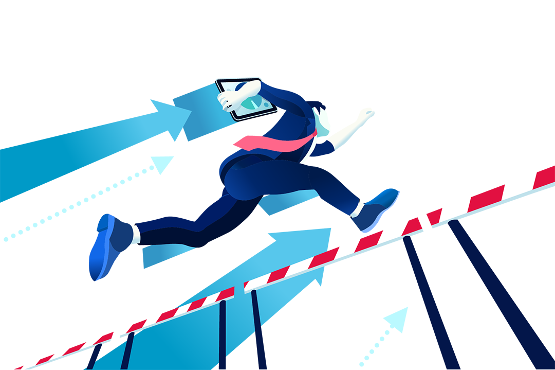 a graphic of a man jumping over a hurdle