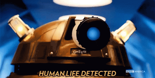Robot with text: Human life detected