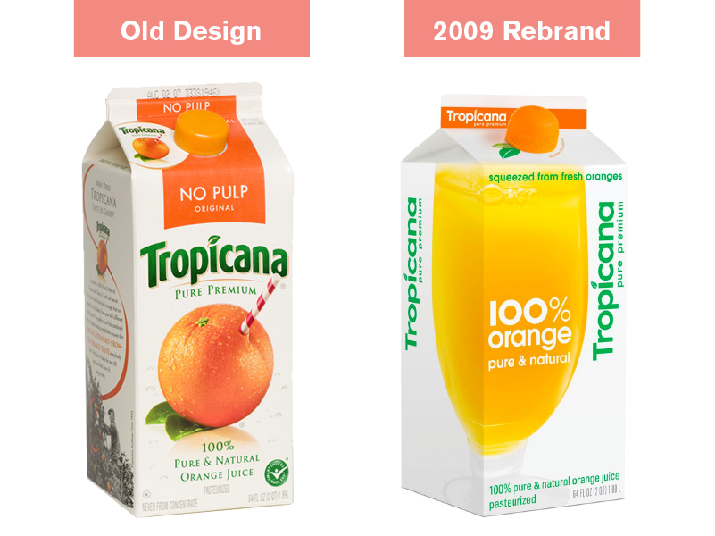 Old and new design Tropicana Orange Juice carton