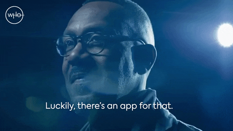Public speaker with caption: Luckily, there's an app for that.