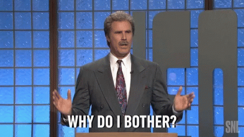 a man in a suit and tie with text: why do I bother