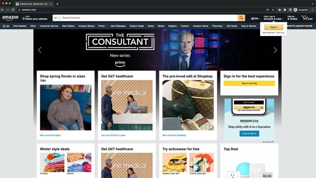 Amazon webpage example