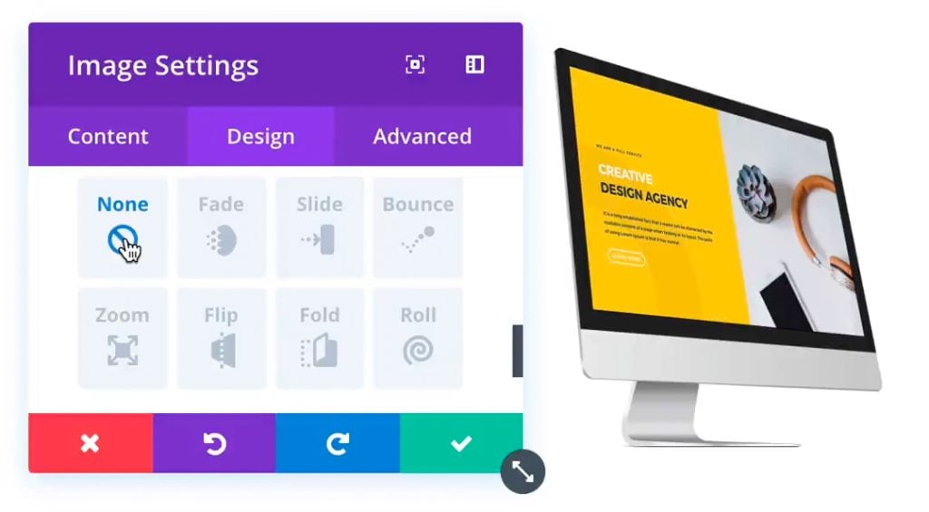 Image depicting animation settings for WordPress builder.