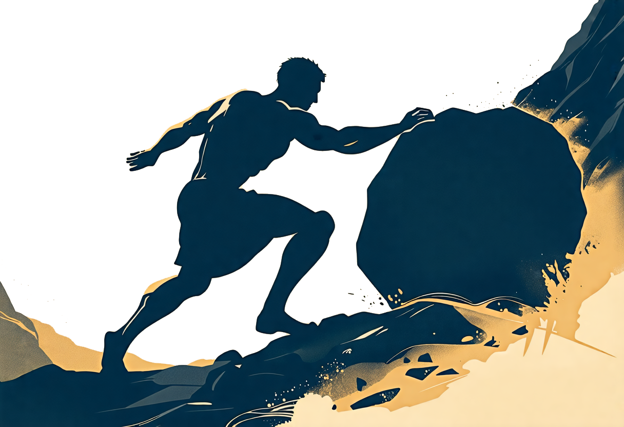 Sisyphus’s pushing rock up a mountain