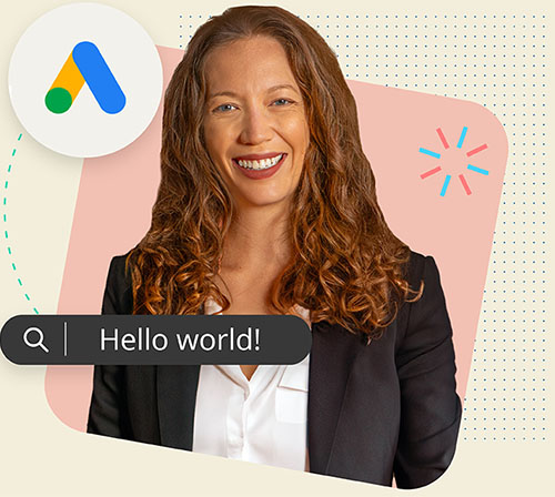 ~ai-cf737026-451b-466a-9a12-78008d3117a9_ Photograph of a woman with advertising graphics and google logo