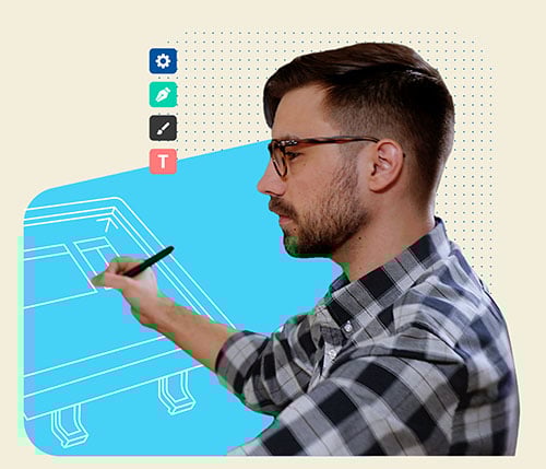 Palmer22 Photograph of a man drawing on a graphic that represents a tablet